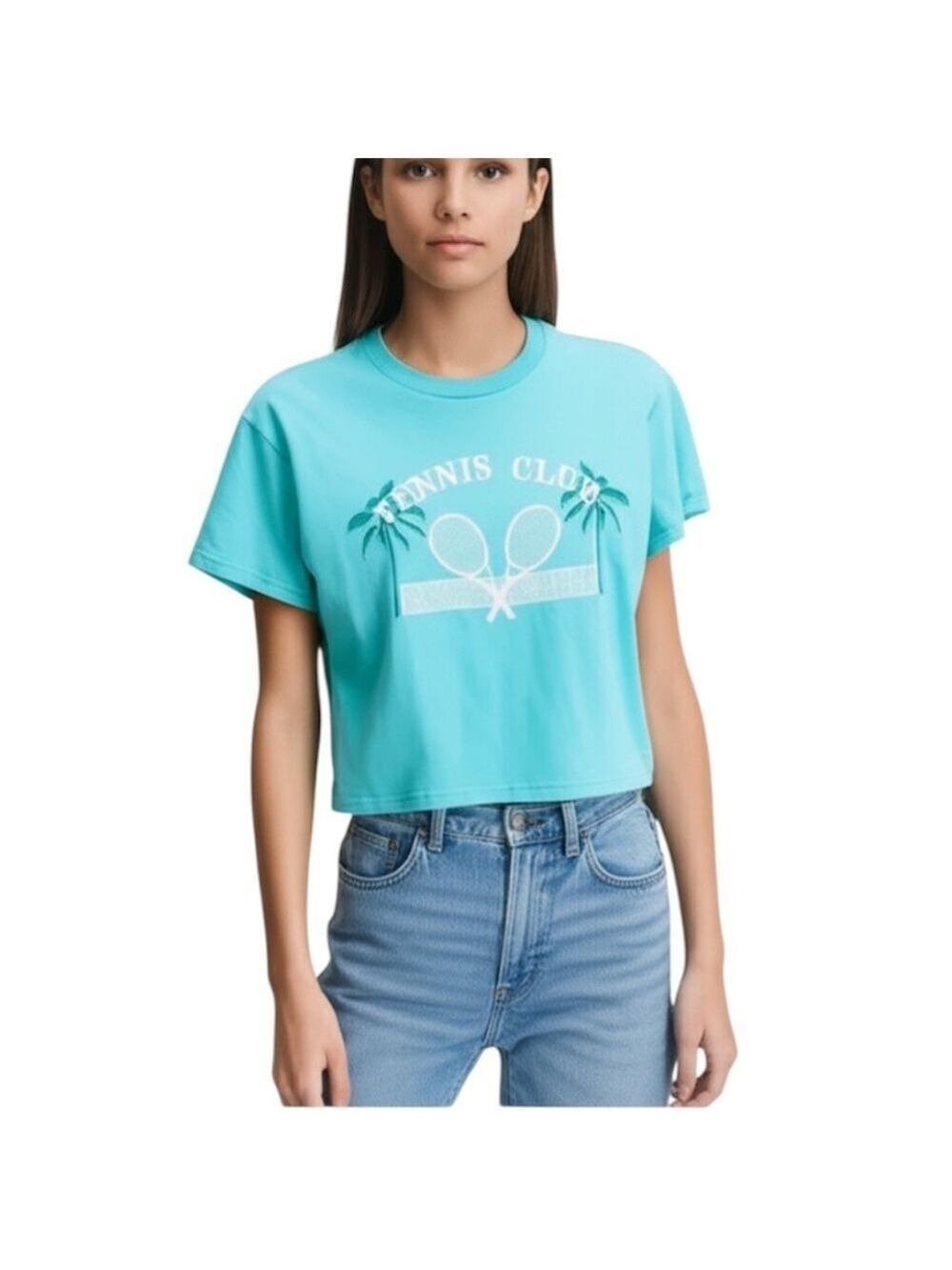 NWT Wildfox Tennis Club Jamie oversized boxy cropped turquoise t shirt S